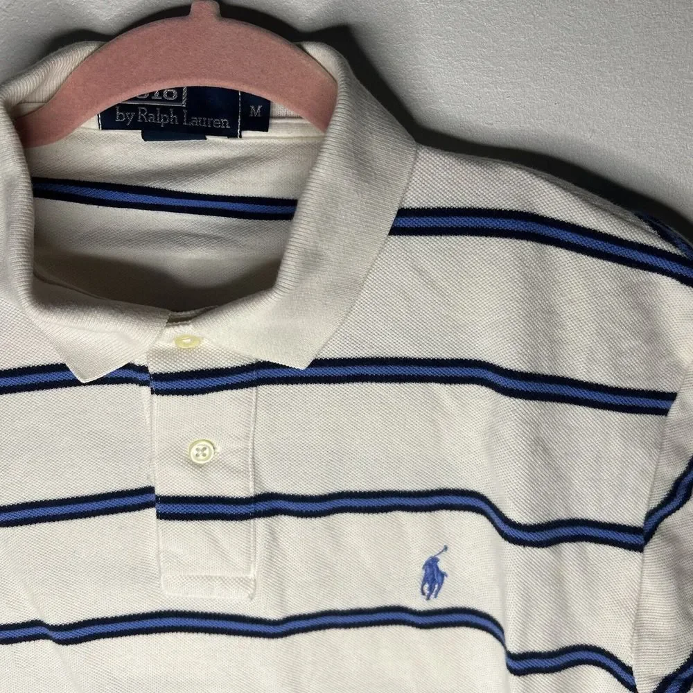 Polo Ralph Lauren Shirt Mens‎ Size Medium Soft Cotton White Blue Stripe Pony M